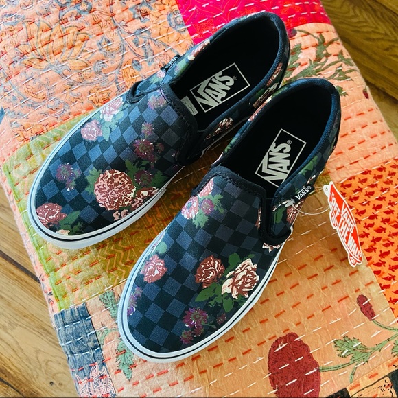 vans asher floral checkerboard